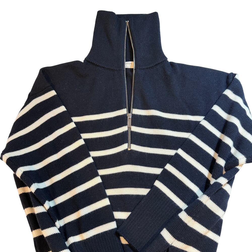 Aritzia Babaton New Overseas Merino wool 1/4 zip turtleneck Strips sweater
